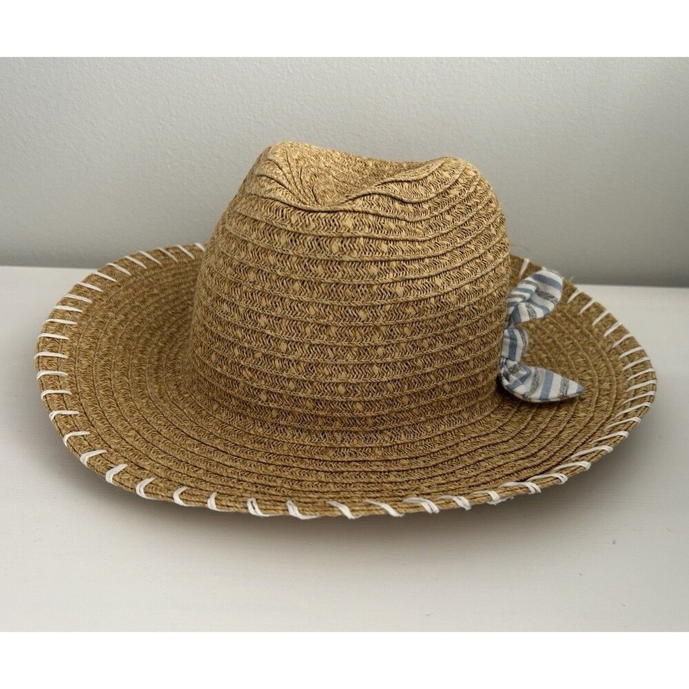 San Diego Hat Company Womens Large Brim Sun Floppy Hat Blue Bow White Stitch